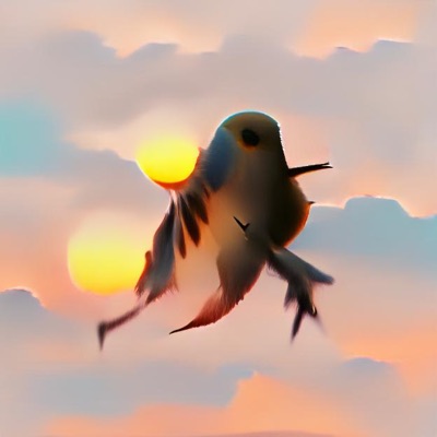 Bird flying into the sunset